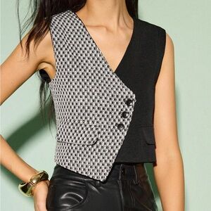 Commense houndstooth tweed crop riding vest MEDIUM